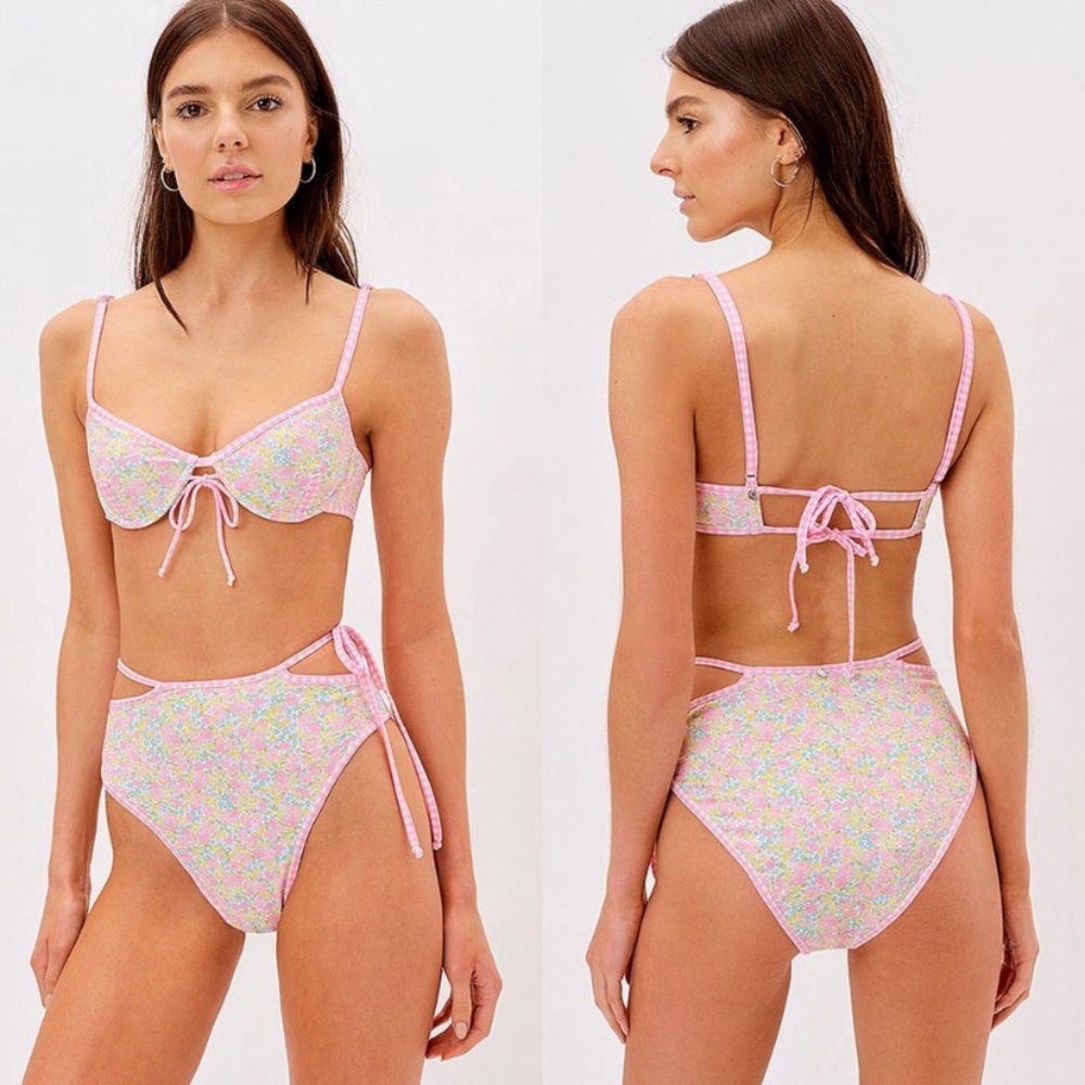 for love and lemons hydrangea gingham bikini top and high waist bottom